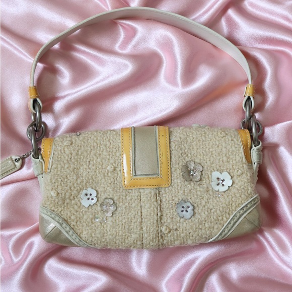 Vintage Coach Soho Tweed Shoulder Bag Flower Y2K - Picture 5 of 7